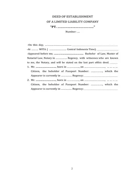 Deed of establishment or other documents