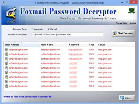 Main Features of Foxmail Password Decryptor