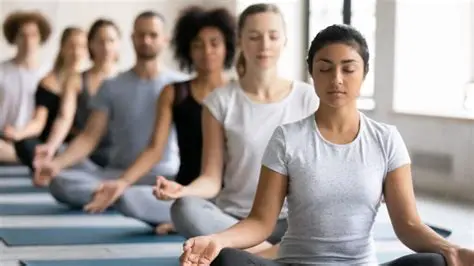 Practicing yoga or meditation